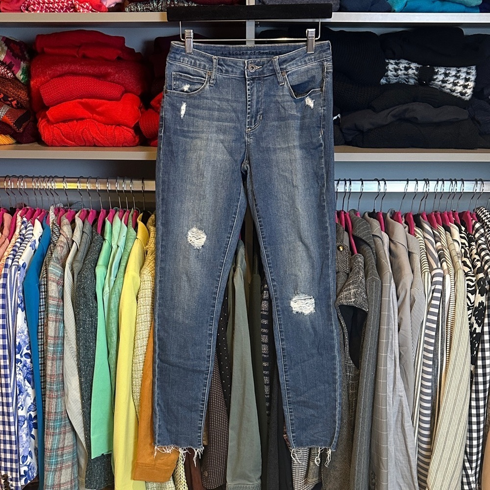 Articles of Society blue distressed raw hem high rise skinny jeans size 27